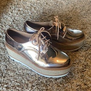 Stacked espadrille metallic loafers SZ 10